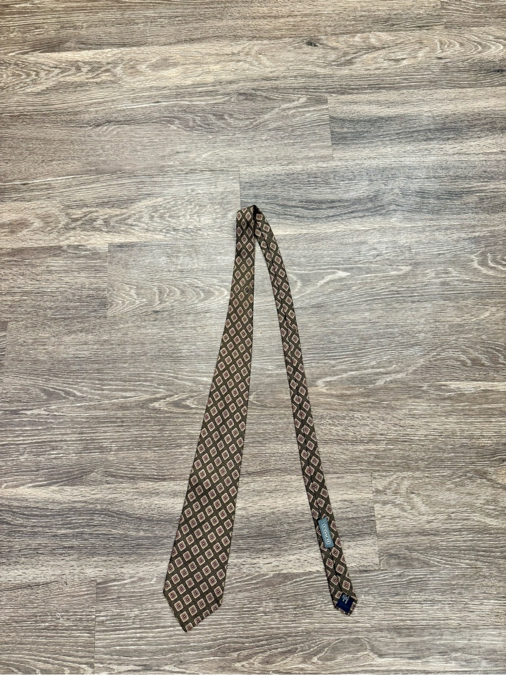 Coach 100% Silk Geometric Diamond Print Necktie Brown Tan Made in Italy